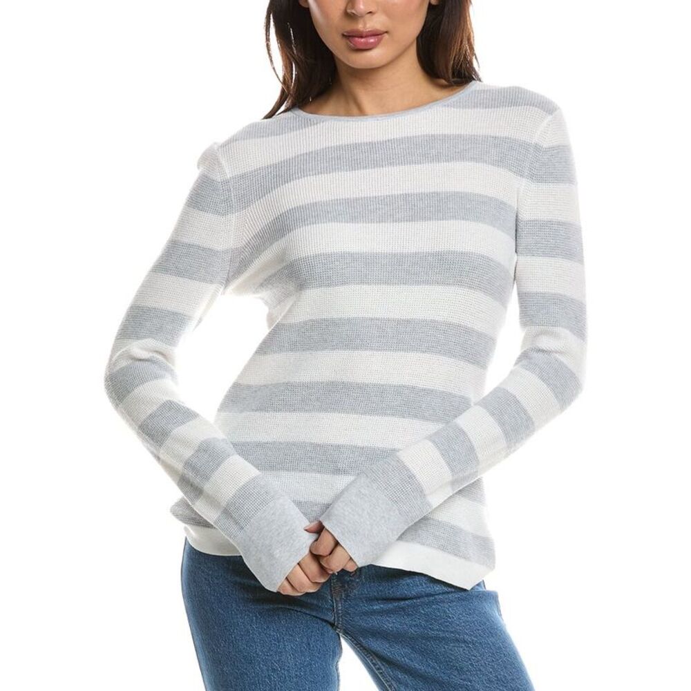 Forte Cashmere Womens Thermal Crewneck Cashmere-Blend Sweater, White